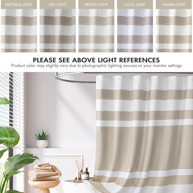Madison Park Shower Curtain, Waffle Weave, Pieced Design Fabric Shower Curtain with 3M Scotchgard Moisture Management, Premium Spa Quality Modern Shower Curtains for Bathroom, Wide 108"x72" Taupe