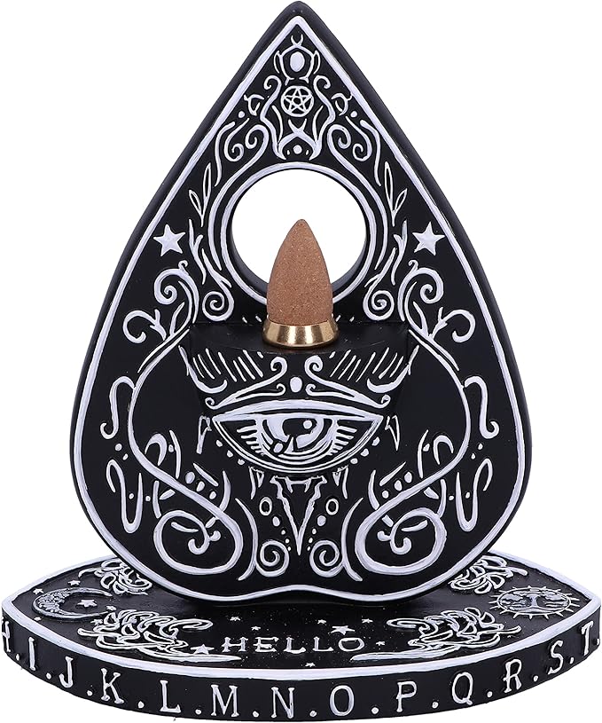 Nemesis Now Spirit Board Planchette Backflow Incense Burner 15cm, Resin, Black, Spirit Board Incense Holder, Black and White Spirit Board Design, Cast in Resin, Hand-Painted, Holds Incense Stick