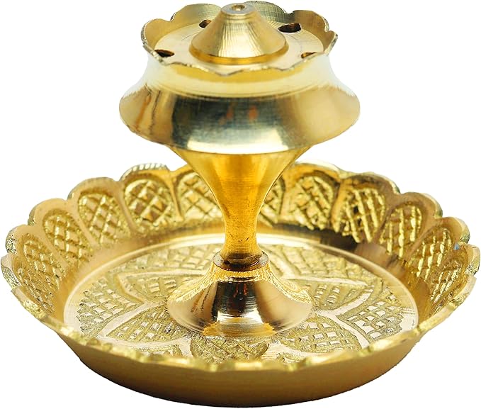Brass Incense Holder Lotus Stick Incense Burner Cone Incense Holder Ash Catcher Agarbatti Stand Holder Artistic Lotus Flower Censer Plate Incense Tray Pooja New year Decorations (2.5"Golden)