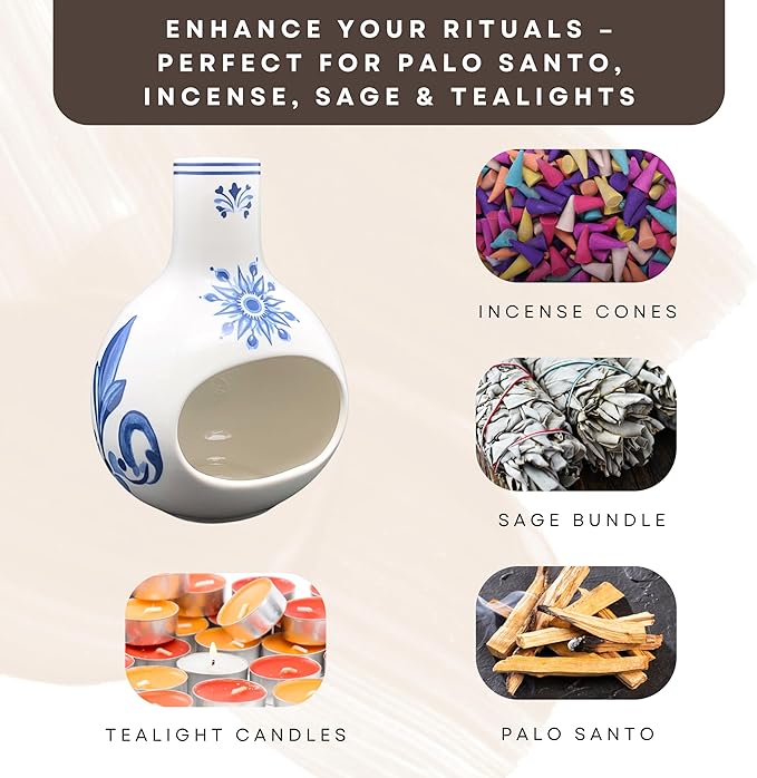 Ceramic Incense Holder – Palo Santo Burner for Sticks, Cones & More – Ash Catcher for Meditation, Altar, and Home Decor (Crystalhush)