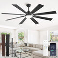 65 Inch Ceiling Fans with Lights and Remote&APP Control, Black Smart Ceiling Fan with 3000-6000K Dimmable, 6 Speeds Quiet Reversible Motor, Indoor/Outdoor Ceiling Fan for Living Room Bedroom