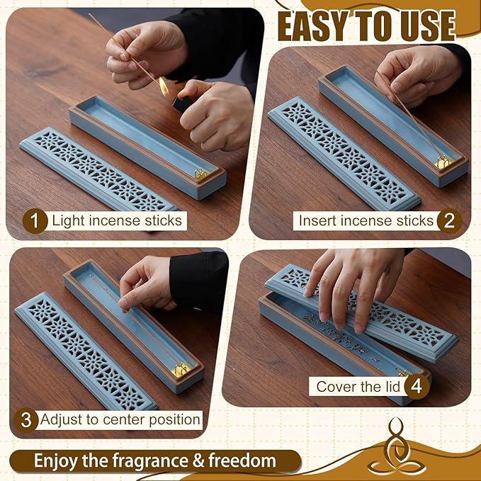 CEREMONY Incense Holder for Sticks, Ceramic Insence-Stick Holder Ash Catcher, Incense Holder Timkburner for Meditation Yoga Spa Room Incense Holder (Lever Blue)