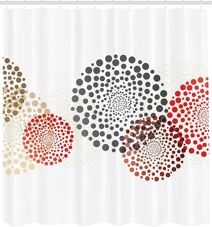 Ambesonne Abstract Shower Curtain, Modern and Cool Design with Abstract Dots Like and Circled Design Artwork, Cloth Fabric Bathroom Decor Set with Hooks, 69" W x 70" L, Red Grey