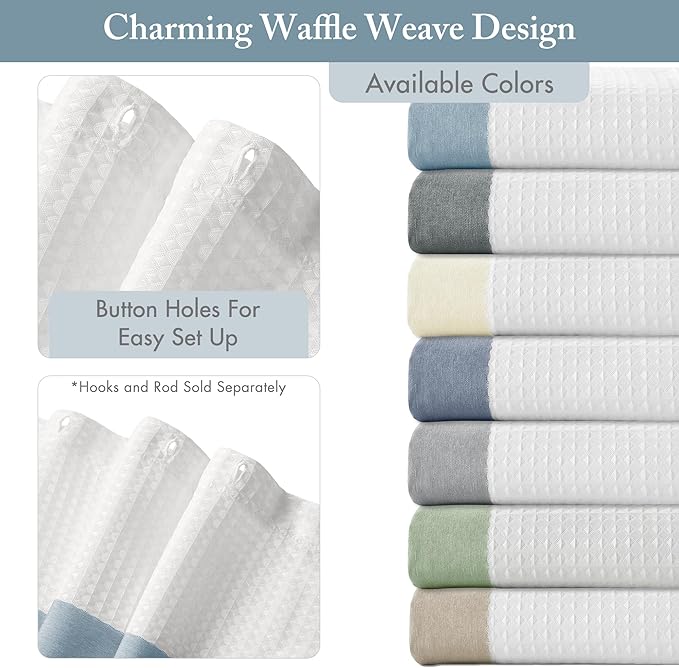 Madison Park Shower Curtain Spa Waffle Weave Stall Shower Curtain for Bathroom 3M Scotchgard Moisture Management, Spa Quality Modern Shower Curtains for Bathroom, Stall 36x72'' Blue