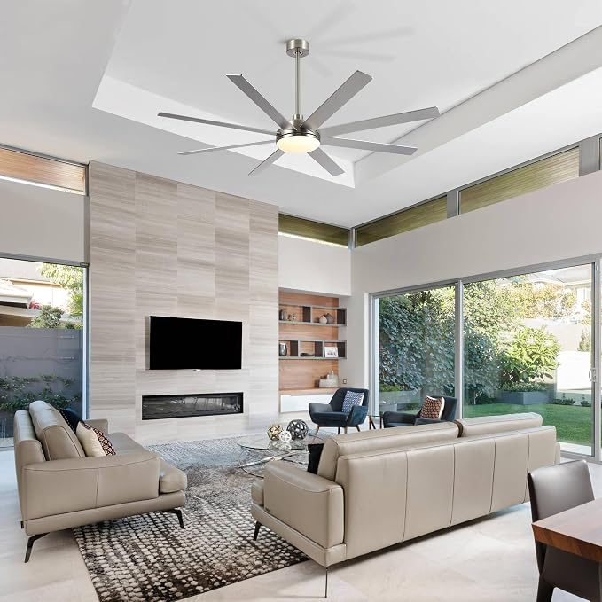 72 Inch Ceiling Fans with Lights and Remote Control, Brushed Nickel | Wooden Blades,Reversible Quiet DC Motor, 6-Speed, 3CCT Dimmable LED, Timer for Living Room, Bedroom, Office