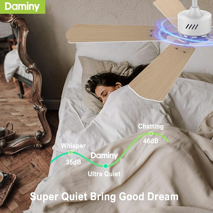 DAMINY 52 inch Ceiling Fan with Light,6CCT,5 Blade,Low Profile Ceiling Fan with Light and Remote Control,Downrods,White,Living Room,Indoor/Outdoor Use