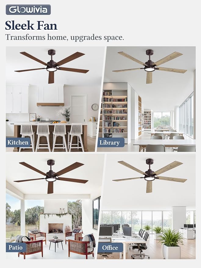 60 Inch Ceiling Fan with Lights and Remote, Smart APP Control, Dimmable with All-Setting Memory, Quiet DC Motor Reversible Blades, Damp Rated Modern Ceiling Fan for Bedroom Patio Living Room