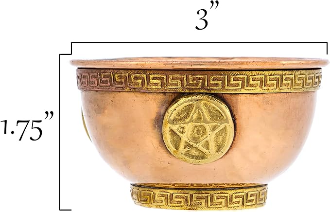 Pentagram Copper Bowl - Offering Bowl for Altar Use, Ritual Offerings, Witchy Home Decor - Incense Holder for Incense Cones, White Sage, Palo Santo Sticks - 3 Inches Wide