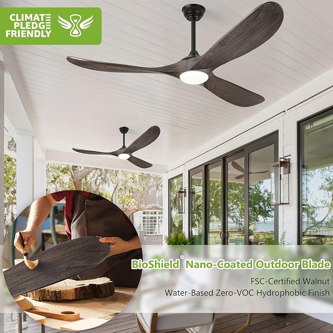 Haipeel 52 Inch Farmhouse Rustic Ceiling Fans with Lights, Dimmable Solid Wood Outdoor Ceiling Fan with Light and Remote Control 3 Blades Propeller Ceiling Fans for Patios Indoor Bedroom, Deep Brown