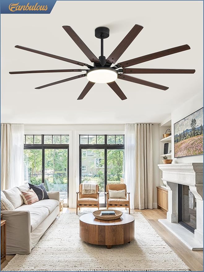 Fanbulous 72 inch Large Ceiling Fans with Lights and Remote, Outdoor Black Ceiling Fan with 10 Blades, 32W LED light 3 CCT, 6 Speed Reversible Quiet DC Motor, Modern Ceiling Fan for Living Room Patio