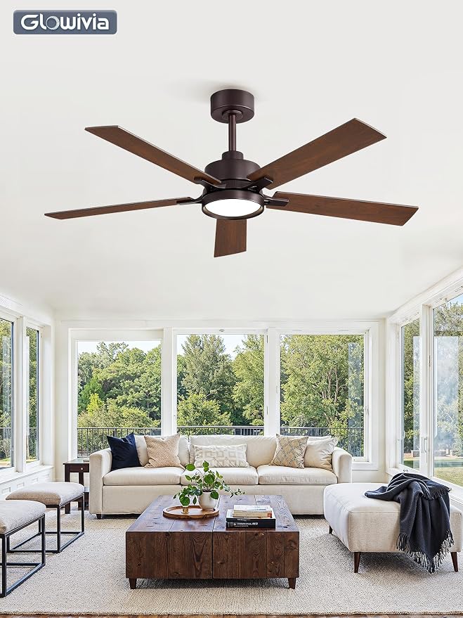 52 Inch Ceiling Fan with Lights and Remote, Smart APP Control, Dimmable with All-Setting Memory, Quiet DC Motor Reversible Blades, Damp Rated Modern Ceiling Fan for Bedroom Patio Living Room