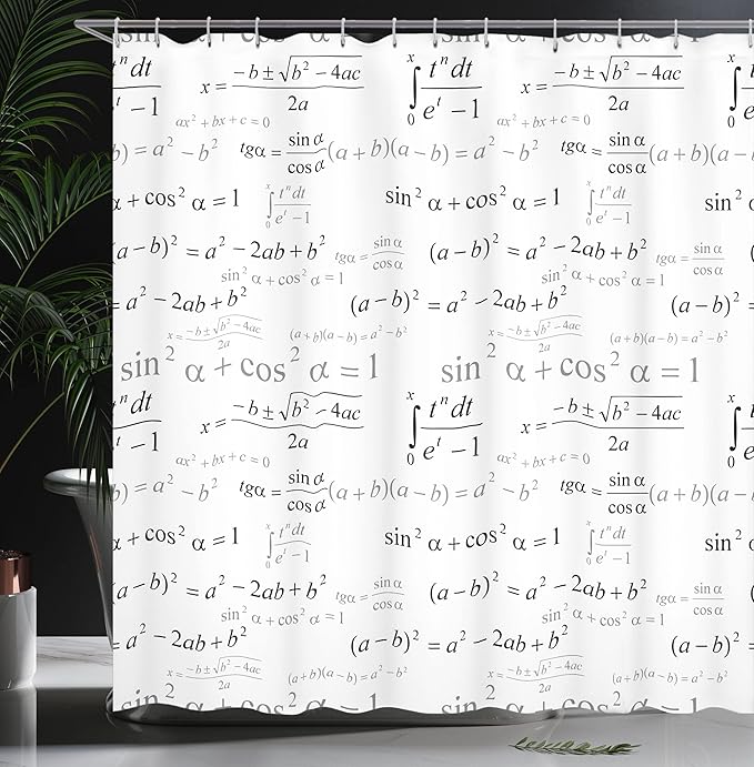 Ambesonne Math Themed Shower Curtain, Minimal Print of Mathematics Geometry Forms Repetitive Science Pattern, Cloth Fabric Bathroom Decor Set with Hooks, 69" W x 84" L, Black and White