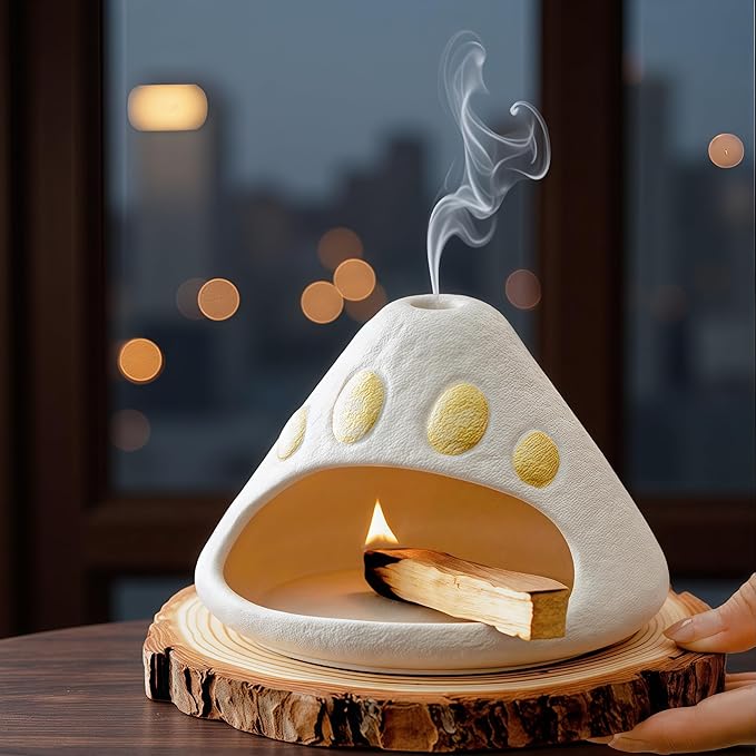 Handmade Ceramic Palo Santo Holder – Suitable for Burning Sage & Palo Santo - Mini Chimenea-Style Burner, an Incense Burner for Spiritual Meditation, Yoga or Home Decoration