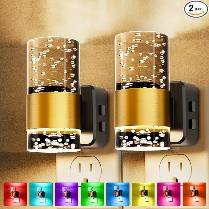 L LOHAS LED Night Lights Plug into wall,Color Changing Night Light | Dusk to Dawn Sensor,Adjustable Brightness & Rotatable Plug,Elegant Design Night Light for Kids Bedroom,Bathroom,2 Pack