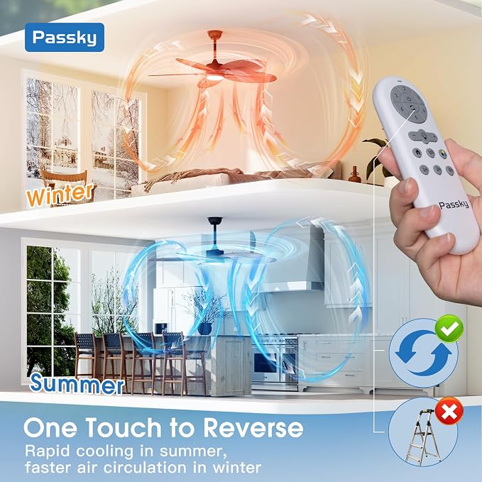 Passky Ceiling Fans with Lights, 52 inch Tropical Ceiling Fan with Light and Remote Control, 3CCT, Dimmable, Reversible, Noiseless, Banana-leaf Shape Ceiling Fan for Bedroom, living room, Coverd Patio
