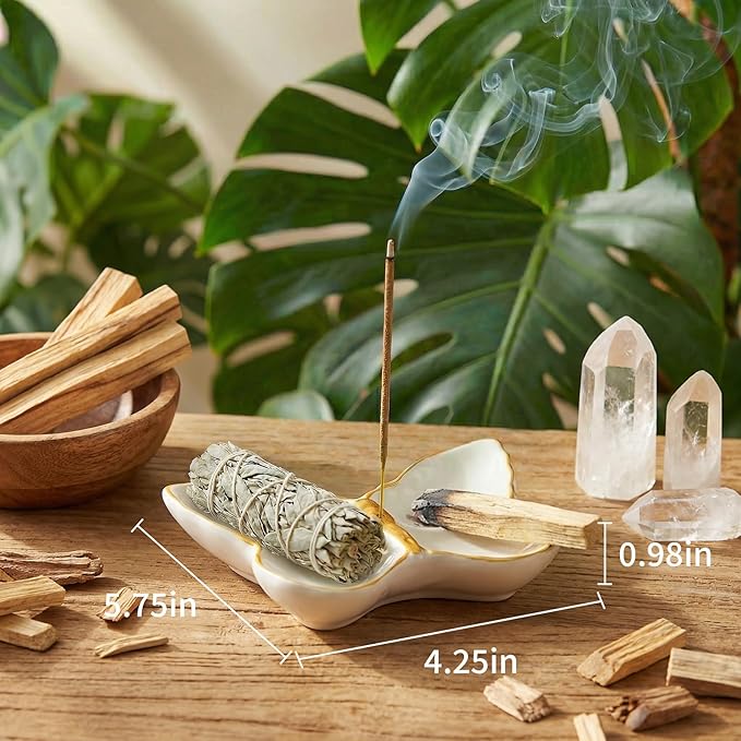 Butterfly Incense Holder for Sticks, Handmade Ceramic Incense Burner, Sage Stick Burner and Palo Santo Holder for Zen Yoga Spa Meditation Home Decor, Butterfly Spiritual Gifts for Women Mom