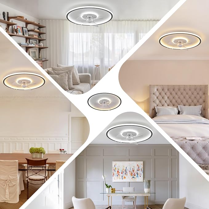 LUDOMIDE 20" Flush Mount Ceiling Fan with Lights and Remote, 6 Wind Speeds, Dimmable LED for Bedroom, Kids Room and Living Room