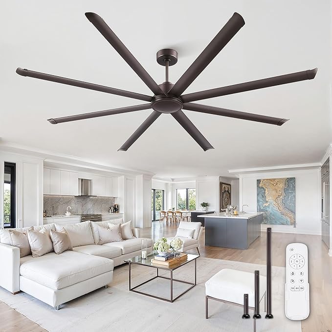 ZMISHIBO 96" Large Industrial Ceiling Fans No light with Aluminum 8 Blades, Commercial HVLS Ceiling Fan without Light,Quiet DC Motor,6 Speeds, Indoor Outdoor Ceiling Fan for Garage Shop, Oil Bronze