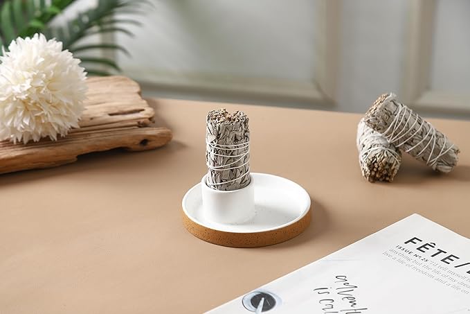 Ceramic Incense Holder, White Sage Bundle Smudge Bowl, Smudging Plate for Sage Palo Santo Sticks Candles and Offering Sage Holder