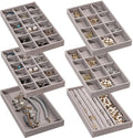 Frebeauty Jewelry Trays for Drawer,Set of 6 Jewelry Organizer and Storage | Velvet Material,Earring Holder Organizer,Stackable Jewelry Display for Vanity,Drawer Inserts for Rings,Studs,8.3×4.9 inch