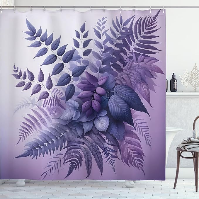 Ambesonne Purple Shower Curtain, Romantic Tones Leafy Bouquet Fantasy Woodland Dreamy Atmosphere Leaves, Cloth Fabric Bathroom Decor Set with Hooks, 69" W x 84" L, Dark Lavender and Mauve