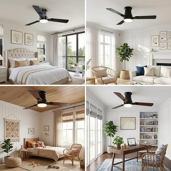 42 Inch Ceiling Fans with Lights, Fast Install Ceiling fan with Light and Remote/APP Control, 3CCT, Dimmable, Noiseless DC Reversible Motor, 3 Blades Black Ceiling Fan for Bedroom Outdoor