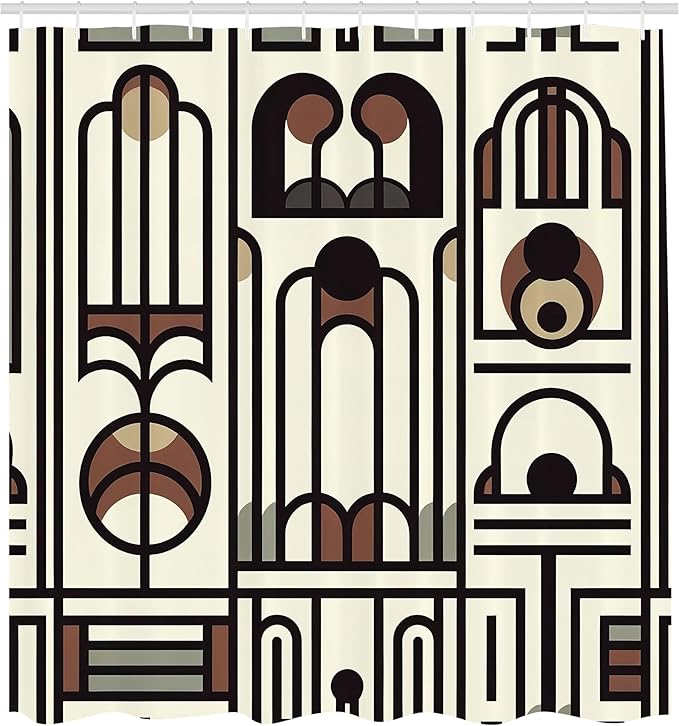 Ambesonne Modern Shower Curtain, Art Abstract Design of Arch Lines and Mid Century Round Details Geometric, Cloth Fabric Bathroom Decor Set with Hooks, 69" W x 75" L, Eggshell Caramel Grey