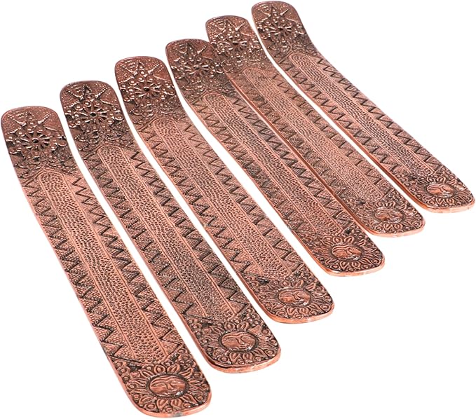 Hosley Set of 6 Metal Incense Stick Holders 9.5-Inch with Ash Catcher, Elegant Copper Finish, Ideal Gift for Wedding, Aromatherapy, Zen, Spa, Reiki, Meditation, Home Decor, Room Decor, Kitchen Decor
