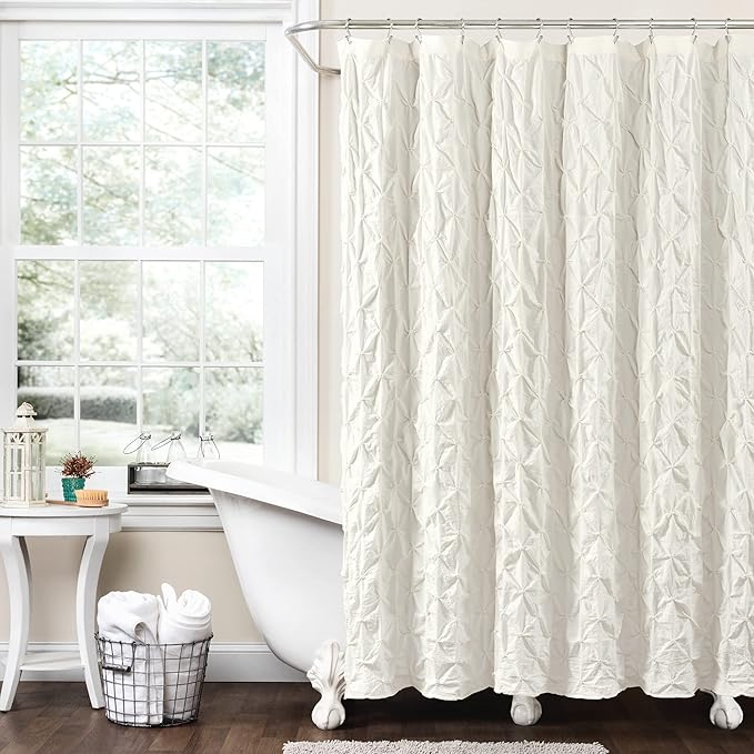 Lush Decor Ravello Pintuck Shower Curtain, 72" W x 72" L, Ivory - Luxe Pintuck Embellishment - Chic Textured Design - Traditional Glam & Farmhouse Bathroom Decor