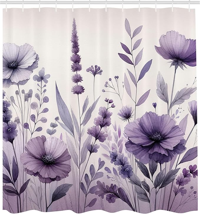 Ambesonne Purple Shower Curtain, Picturesque Pastel Tones Pansy Flowers Garden Cold Morning in a Meadow, Cloth Fabric Bathroom Decor Set with Hooks, 69" W x 70" L, Lilac Pale Grey Blush