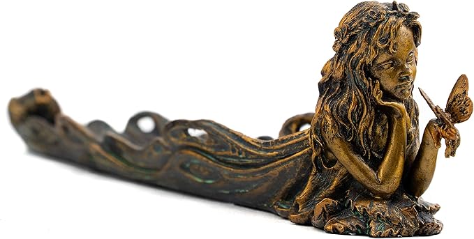 Top Collection Cute Fairy Incense Holder - Hand Painted Mythical Creature with Butterfly Figurine- Fits Standard Incense Sticks- 10-Inch Long Collectible Incense Burner