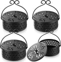 Lallisa Incense Coil Holder Sets, Round Metal Hanging Incense Burner with Handle and Lid, Portable Coil Burner Stand Container for Patio Camping Garden Home Indoor Outdoor Decor(Black,4 Pcs)