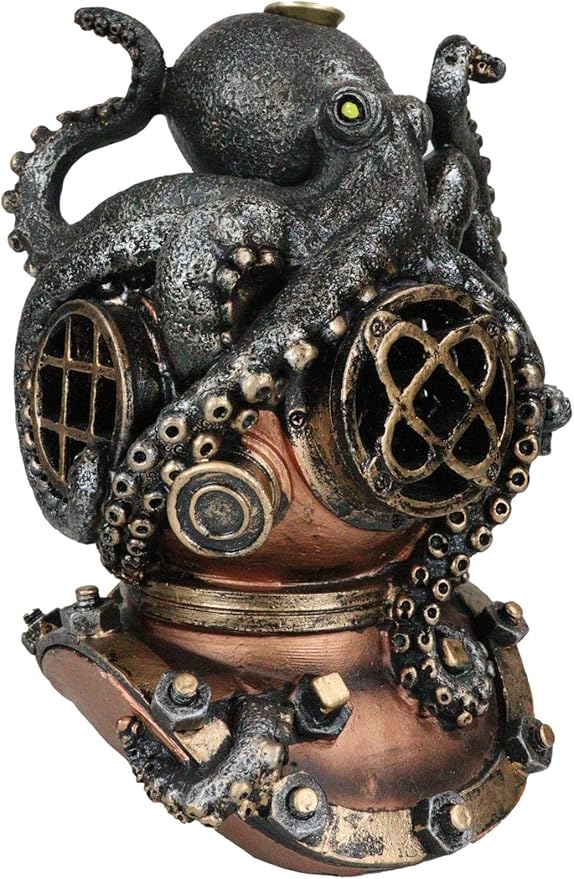 Ebros Gift Nautical Ocean Marine Octopus Kraken Smothering A Steampunk Divers Helmet Incense Cone Burner Holder Resin Statue Sea Cthulhu Giant Octopuses Themed Decorative Figurine