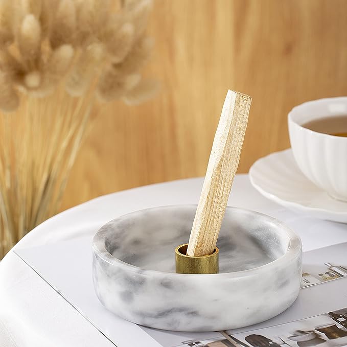 Palo Santo Holder, Natural Marble Incense Burner for Palo Santo Sticks, Handmade Stick Incense Holder Ideal for Smudging, Incense Burning, Decoration (Natural White&Grey)