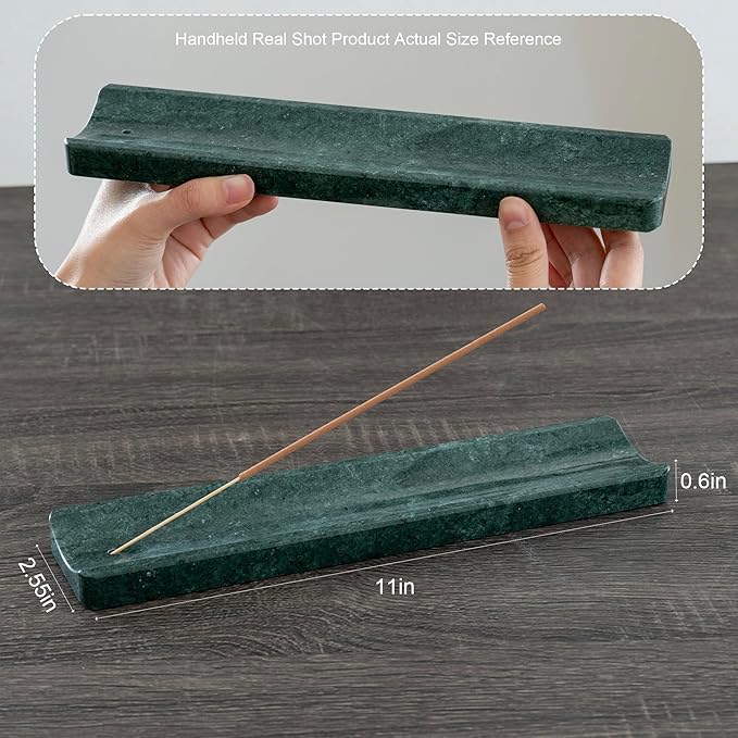 Marble Incense Holder Burner-Natural Stone Stick Incense Tray with Ash Catcher，20 Sticks & Brush - Elegant Decor for Meditation, Yoga, Home,Gift(Green)