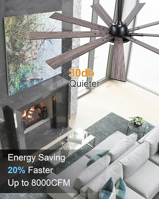 POCHFAN 72 Inch Ceiling Fans with Lights,Large Modern Ceiling fan with Remote and 9 Wooden Blades,Dimmable,6 Speeds,Noiseless Reversible Indoor&Outdoor Fan for Bedroom,Patio,Living Room