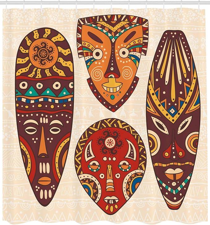 Ambesonne Tiki Bar Shower Curtain, Designs Aborigine Art Patterns Cultural Hawaiian Print, Cloth Fabric Bathroom Decor Set with Hooks, 69" W x 75" L, Plum Orange