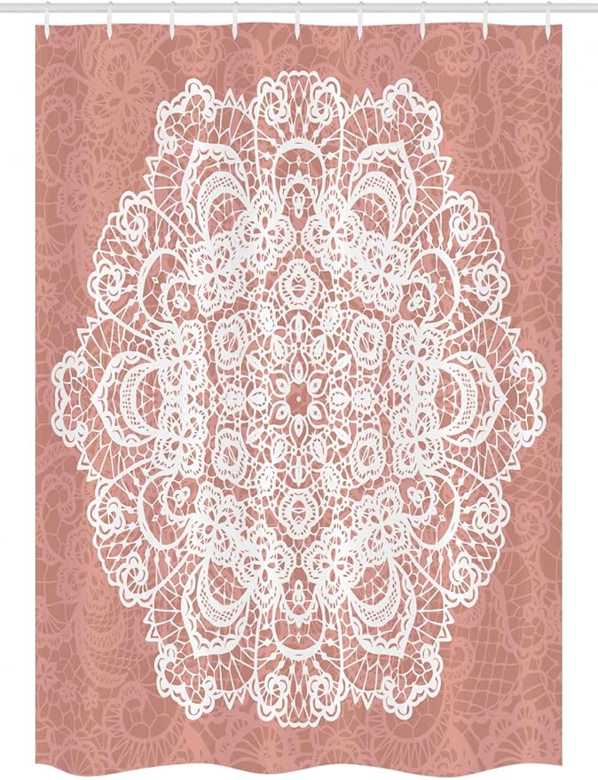 Ambesonne Mandala Stall Shower Curtain, Lace Style Vector Mandala Vintage Abstract Floral Ornamental Design Print, Fabric Bathroom Decor Set with Hooks, 54" W x 78" L, Dried Rose White
