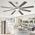 ZMISHIBO 65 Inch Ceiling Fans with Lights and Remote, Brushed Nickel Large Ceiling Fan with 3000-6000K Dimmable, Quiet Reversible DC Motor, 6 Speeds, Indoor/Outdoor Ceiling Fan for Patios Living Room