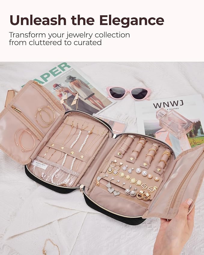 BAGSMART Jewelry Organizer Bag Travel Jewelry Storage Cases for Necklace, Earrings, Rings, Bracelet, Black