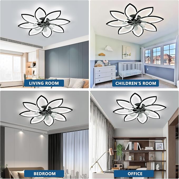 35" Ceiling Fans With Lights and Remote, Low Profile Flush Mount | Ceiling Fan With Light Modern Dimmable 3 Colors 6 Speed Quiet Reversible Motor Timing for Bedroom Living Room Kitchen Black