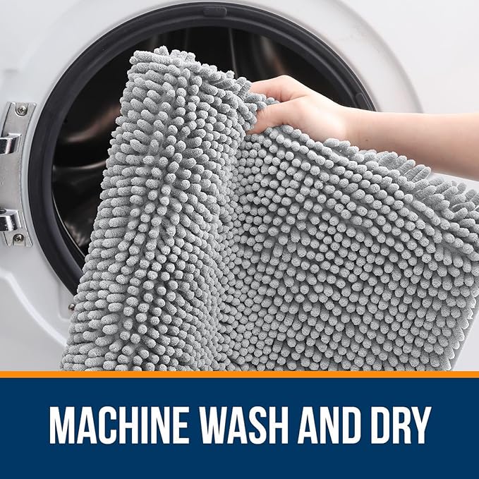 OLANLY Bathroom Rugs 34x21, Extra Soft Absorbent Chenille Bath Rugs, Rubber Backing Quick Dry, Machine Washable Bath Mats for Bathroom Floor, Tub and Shower, Home Decor Accessories, Light Grey