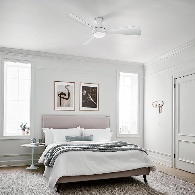 Kichler 330152MWH 54 Inch Sola Ceiling Fan LED, 3 Speed Wall Control Full Function, Matte White Finish with Matte White Blades