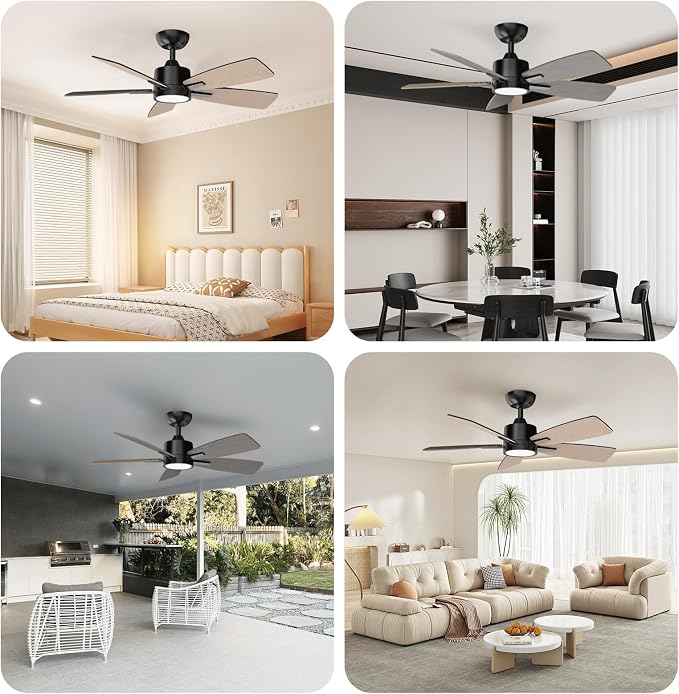 TALOYA 42 Inch Ceiling Fans with Lights Led Remote Control Low Profile Flush Mount for Bedroom Home Outdoor Patio Living Room,3 Color Temperatures,Dimmable,DC Motor,Reversible,5 Blades,Black Walnut
