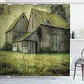 Ambesonne Country Shower Curtain, Farmer Field Barn Warehouse Midwest American Style Antique Art Print, Cloth Fabric Bathroom Decor Set with Hooks, 69" W x 84" L, Multicolor Reseda Green