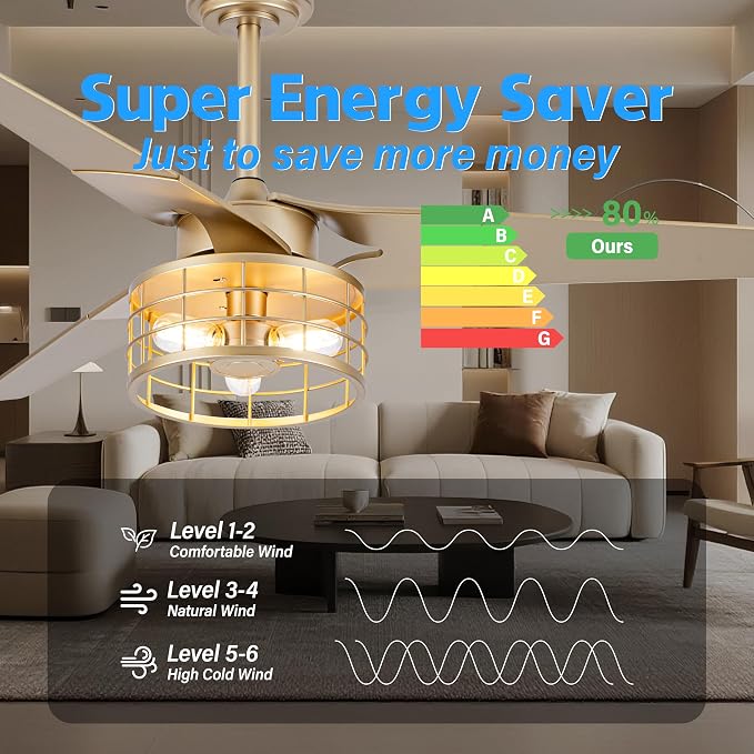 Chandelier Ceiling Fans With Lights And Remote,Caged Ceiling Fan With Light,App 3 Blades E26 Fandelier Ceiling Fans With Lights,Crystal Ceiling Fan For Bedroom,Living Room. (Gold, 52 In'ch)