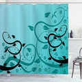 Ambesonne Teal Shower Curtain, Abstract Floral Modern Illustration with Winding Tendrils Leaves Vinesd Flowers, Cloth Fabric Bathroom Decor Set with Hooks, 69" W x 70" L, Black Teal