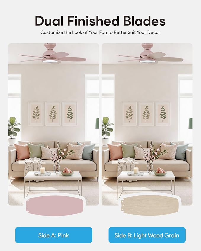 VONLUCE Ceiling Fans with Lights, 36 Inch Ceiling Fan and Remote, Full-spectrum LED Light, 3CCT, 6-Speeds Noiseless Reversible DC Motor, Modern Ceiling Fan for Bedroom Living Room Farmhouse, Pink