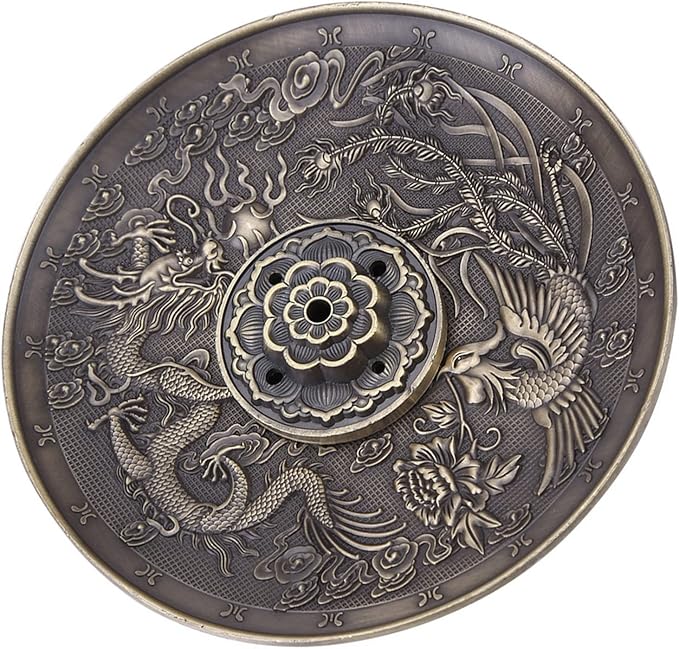Incense Stick Holder Plate Zinc Alloy Dragon Pattern Incense for Bedroom Temple Office Hotel (Copper)