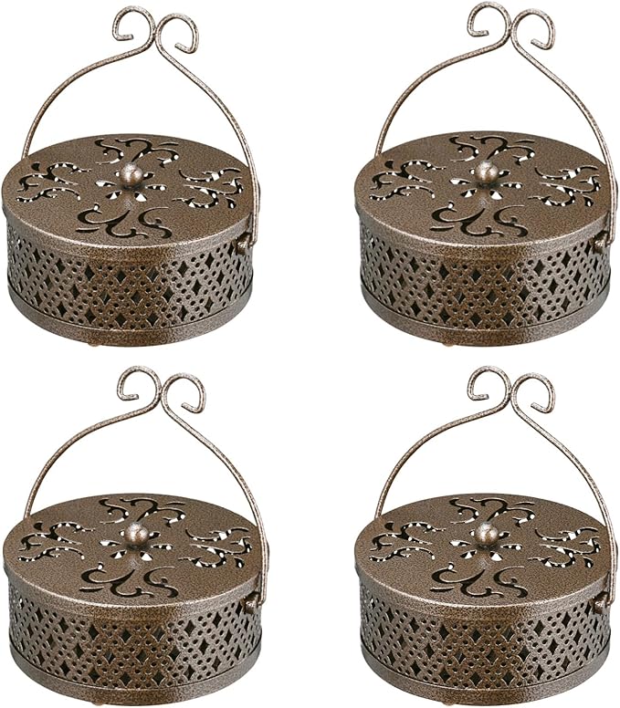 4 Pieces Mosquito Coil Holder Incense Coil Burner Indoor Outdoor Camping Use Portable Coil Holder Incense Burner Holder (Bronze Rhombus)